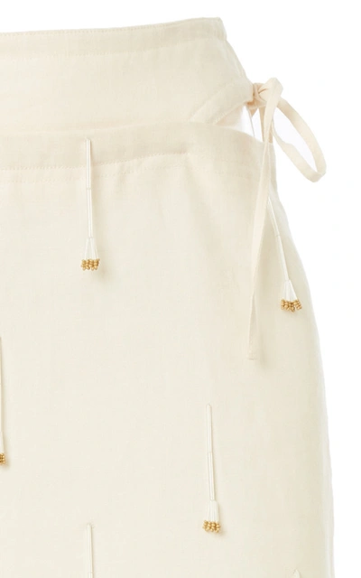 Shop Jacquemus Women's Ble Fringe-embellished Linen Midi Skirt In Neutral