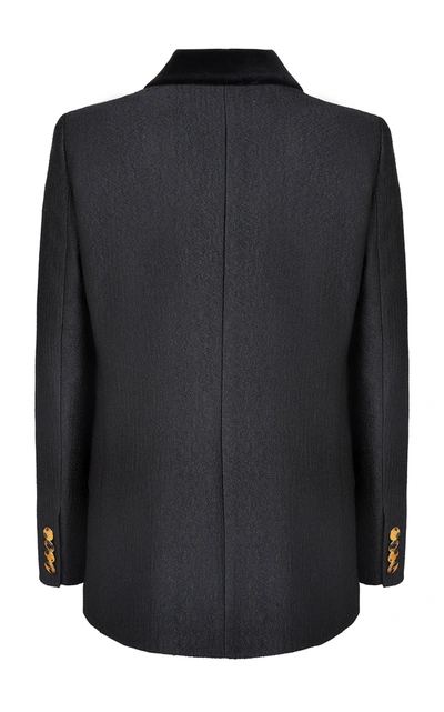 Shop Blazé Milano Starlight Everynight Velvet-trimmed Woven Blazer Jacket In Navy