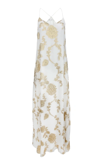 Shop Marie France Van Damme Dahlia Metallic Fil Coupã© Silk Maxi Dress In Gold