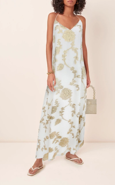 Shop Marie France Van Damme Dahlia Metallic Fil Coupã© Silk Maxi Dress In Gold