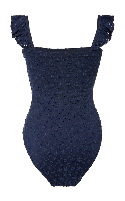 Shop Agua By Agua Bendita Women's Nativa Nautico Broderie Anglaise Swimsuit In Navy