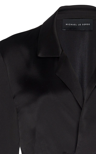 Shop Michael Lo Sordo Silk-satin Cropped Wrap Top In Black