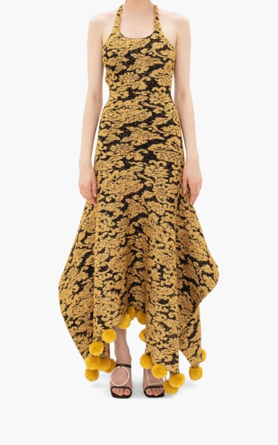 Shop Jw Anderson Women's Pom Pom-trimmed Metallic Jacquard Maxi Dress In Black