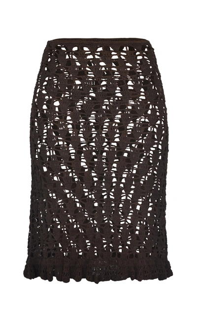 Shop Akoia Swim Women's Flamenca Crocheted Organic Cotton Midi Skirt In Brown