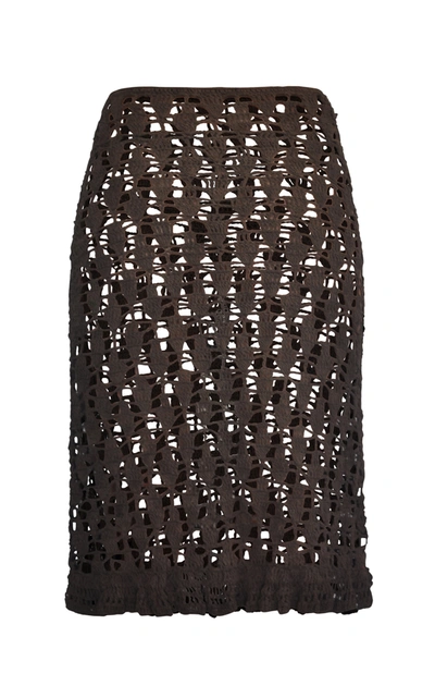 Shop Akoia Swim Women's Flamenca Crocheted Organic Cotton Midi Skirt In Brown