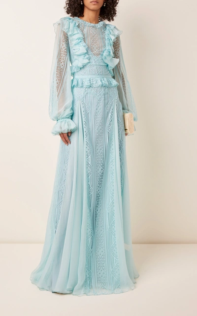 Shop Zuhair Murad Andalusia Ruffle-trimmed Tulle Gown In Blue