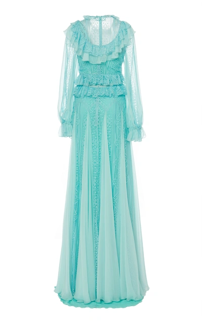 Shop Zuhair Murad Andalusia Ruffle-trimmed Tulle Gown In Blue