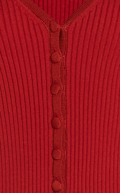 Shop Altuzarra Ada Ribbed-knit Cardigan In Red