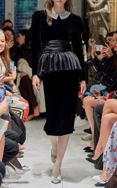 Shop Alessandra Rich Satin-trimmed Velvet Open-back Midi Dress In Black