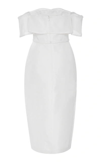 Shop Carolina Herrera Bridal Women's Harley Off-the-shoulder Bow-embellished Silk Midi Dress In White