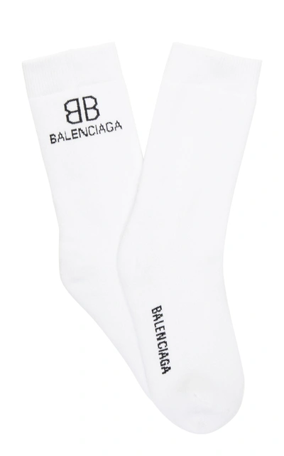 Shop Balenciaga Women's Bb Intarsia-knit Socks In White,green