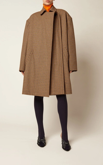 Shop Balenciaga Oversized Houndstooth Wool Coat In Brown