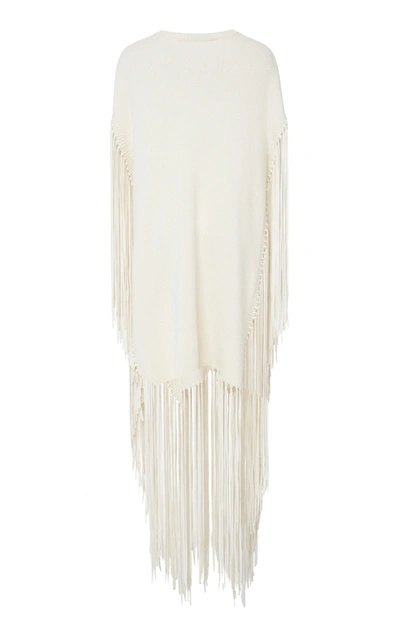 Shop Valentino Fringed Maxi Length Poncho In White