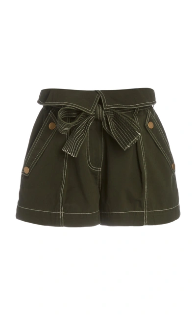 Shop Ulla Johnson Elliott Tie-detailed Cotton-gabardine Shorts In Green