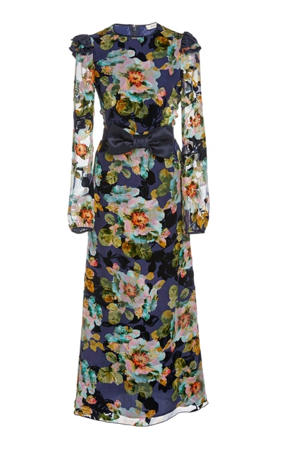 Shop Rodarte Women's Bow-embellished Floral-print Silk-blend Midi Dress