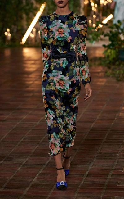 Shop Rodarte Women's Bow-embellished Floral-print Silk-blend Midi Dress