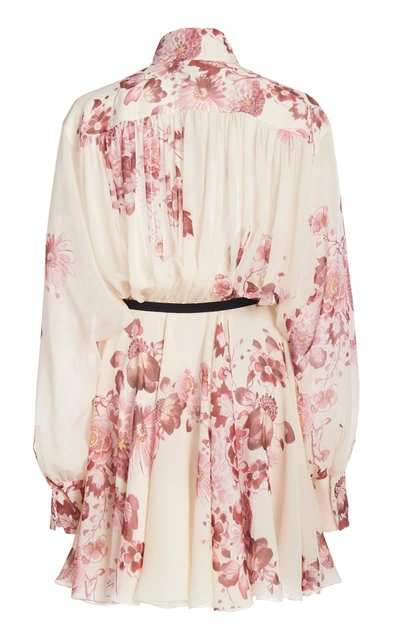 Shop Giambattista Valli Belted Floral-print Silk Georgette Mini Shirt Dress