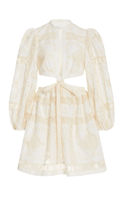Shop Zimmermann Women's Aliane Cutout Broderie Anglaise Cotton Mini Dress In White