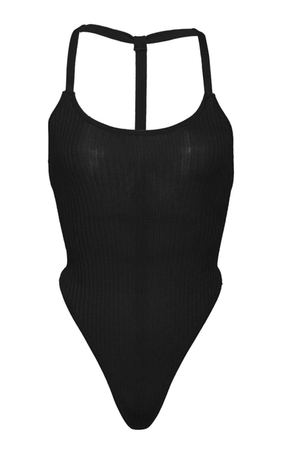 Shop Dodo Bar Or Taliee Ribbed-knit Jersey Bodysuit In Black