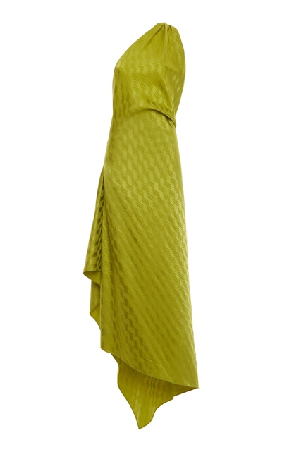 Shop Attico One-shoulder Handkerchief Hem Dress In Green