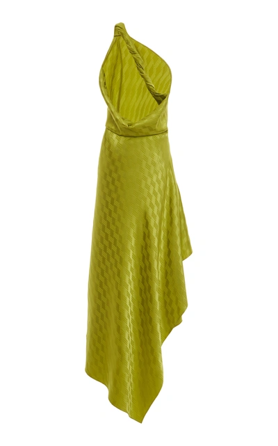 Shop Attico One-shoulder Handkerchief Hem Dress In Green