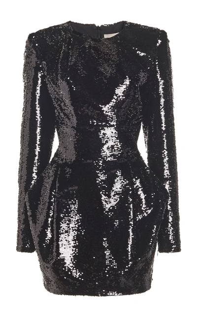 Shop Alexandre Vauthier Sequined Draped Mini Dress In Black