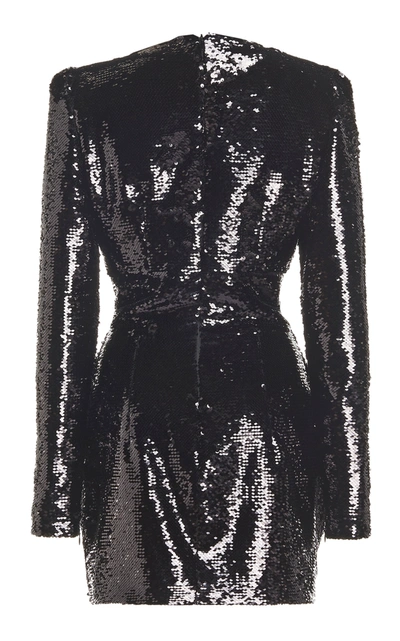 Shop Alexandre Vauthier Sequined Draped Mini Dress In Black