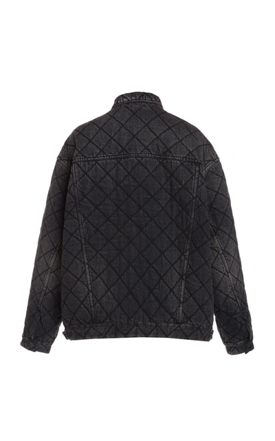 Shop Balenciaga Women's Distressed Quilted Japanese Denim Jacket In Black