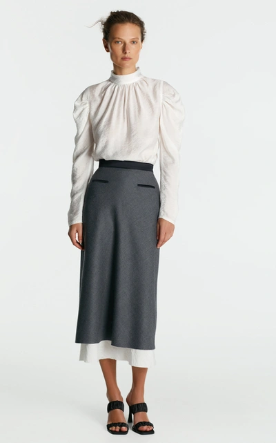 Shop Anna October High-rise Wool Pencil Skirt In Grey