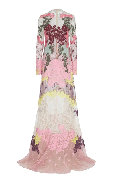 Shop Valentino Sheer Lace Embroidered Gown In Multi