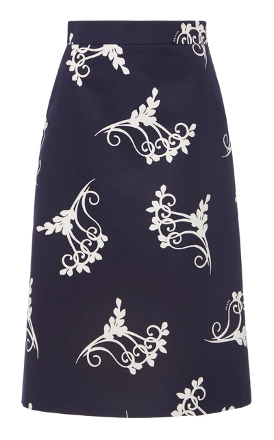 Shop Prada Printed Knee-length Skirt In Navy