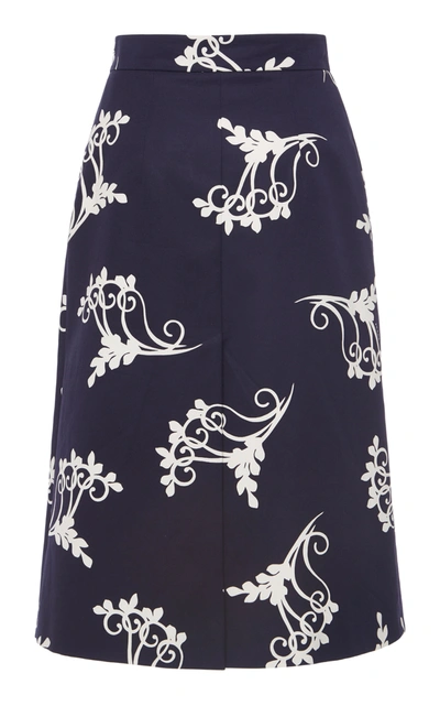 Shop Prada Printed Knee-length Skirt In Navy