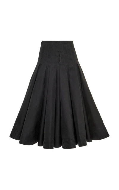 Shop Valentino Women's Pleated Cotton-silk Full Midi Skirt In Black