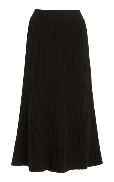 Shop Bottega Veneta Ribbed-knit Wool Midi Skirt In Brown