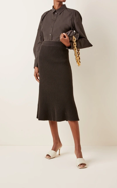 Bottega Veneta Brown Rib Distorted Mid-length Skirt In Brown