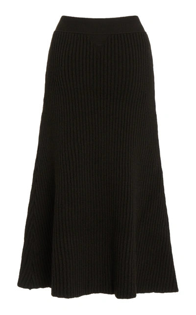 Shop Bottega Veneta Ribbed-knit Wool Midi Skirt In Brown