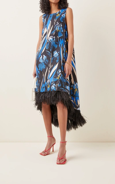 Shop La Doublej Women's La Scala Feather-trimmed Floral Silk Midi Dress In Print