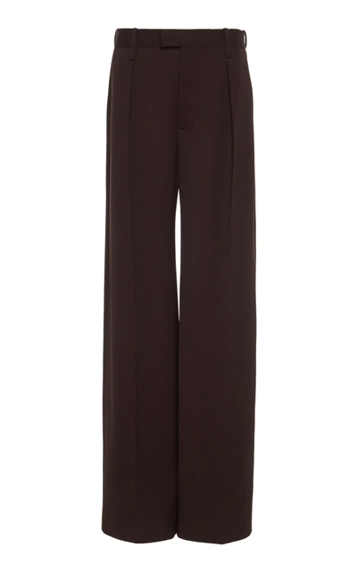 Shop Bottega Veneta Women's Mid-rise Wool Pleated Wide-leg Trouser In Brown