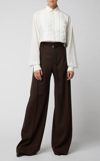 Shop Bottega Veneta Women's Mid-rise Wool Pleated Wide-leg Trouser In Brown