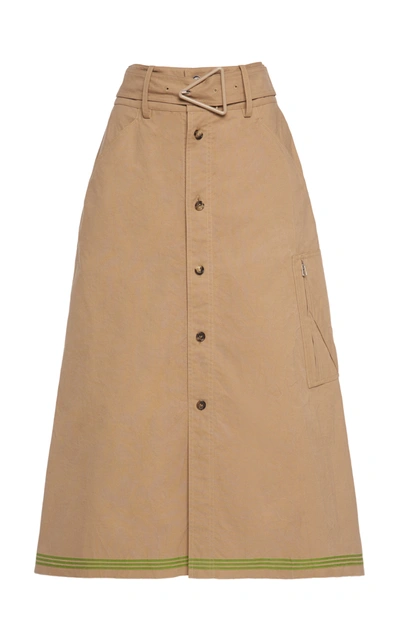 Shop Bottega Veneta Women's Belted Cotton Midi Skirt In Neutral