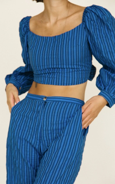 Shop Ciao Lucia Women's Orlando Wide Leg Striped Trouser In Blue