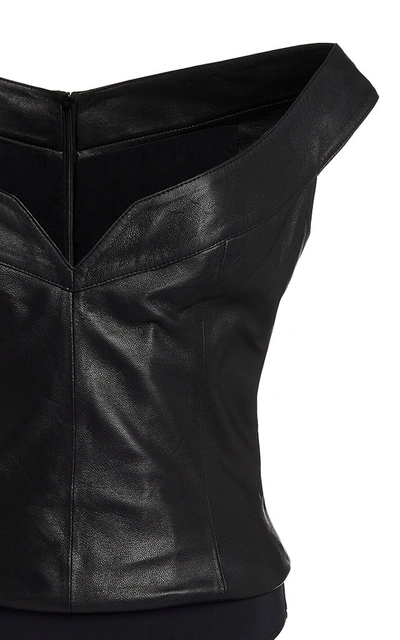 Shop Zeynep Arcay Off-the-shoulder Leather Bodysuit In Black