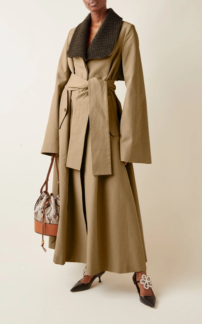 Shop Loewe Check-detailed Cotton Gabardine Trench Coat In Neutral