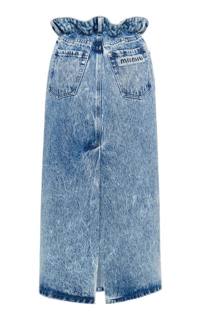 Shop Miu Miu Women's Marbled Denim Midi Skirt In Medium Wash