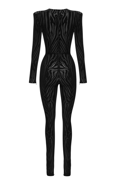 Shop Alex Perry Leighton Zebra-print Jersey Jumpsuit In Black