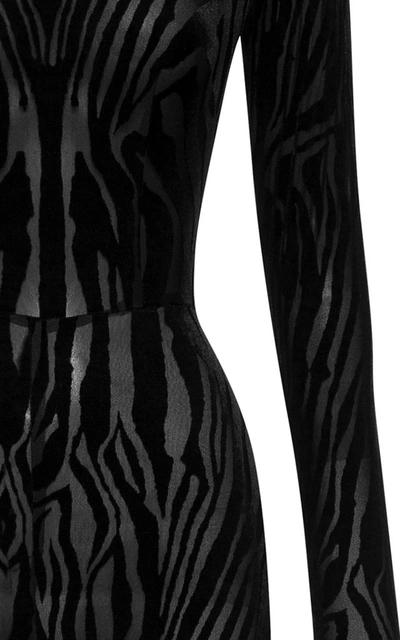 Shop Alex Perry Leighton Zebra-print Jersey Jumpsuit In Black