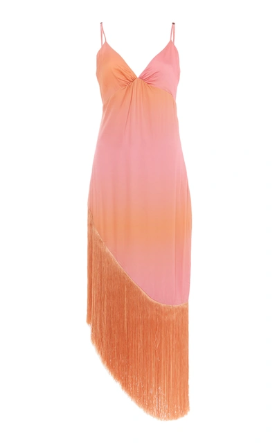 Shop Cult Gaia Tiana Fringed Satin-charmeuse Midi Dress In Pink
