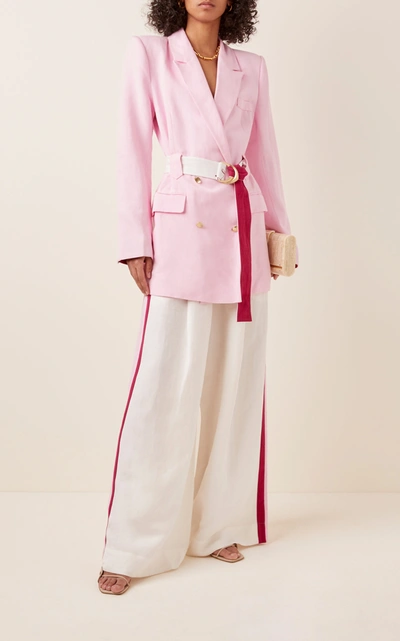 Shop Aje Psychedelia Belted Crepe Blazer In Pink