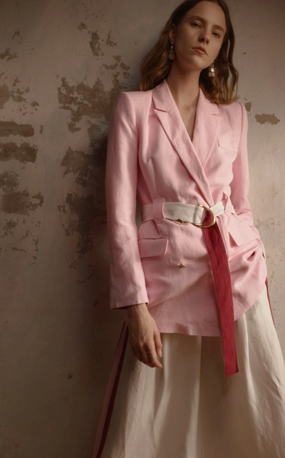 Shop Aje Psychedelia Belted Crepe Blazer In Pink