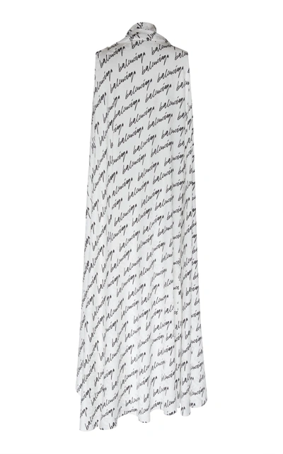 Shop Balenciaga Stola Printed Draped Silk Maxi Dress In White
